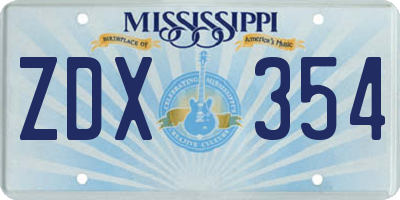 MS license plate ZDX354