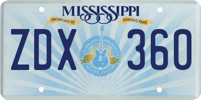 MS license plate ZDX360