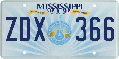 MS license plate ZDX366