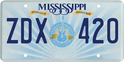 MS license plate ZDX420