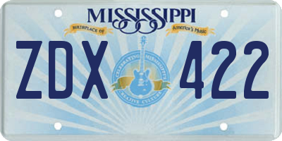 MS license plate ZDX422