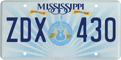 MS license plate ZDX430