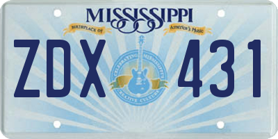 MS license plate ZDX431