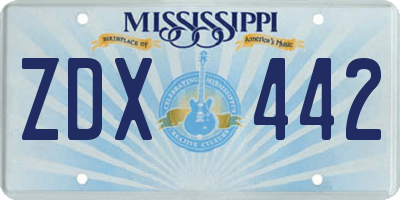 MS license plate ZDX442