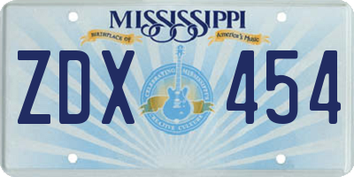 MS license plate ZDX454