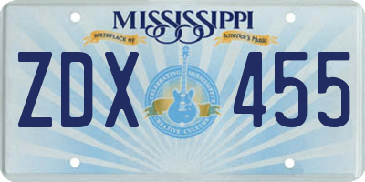 MS license plate ZDX455