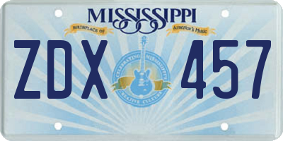 MS license plate ZDX457