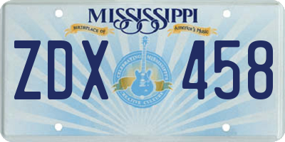 MS license plate ZDX458