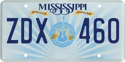 MS license plate ZDX460