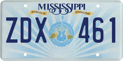 MS license plate ZDX461