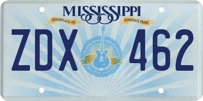MS license plate ZDX462