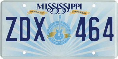 MS license plate ZDX464