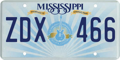 MS license plate ZDX466