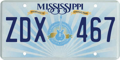 MS license plate ZDX467