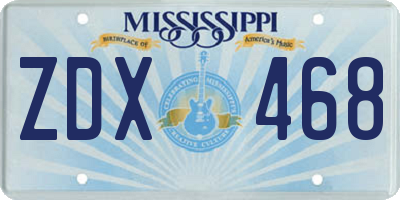 MS license plate ZDX468