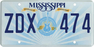 MS license plate ZDX474