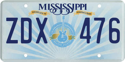 MS license plate ZDX476