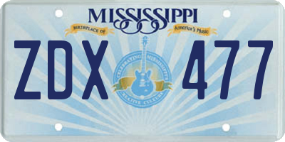 MS license plate ZDX477