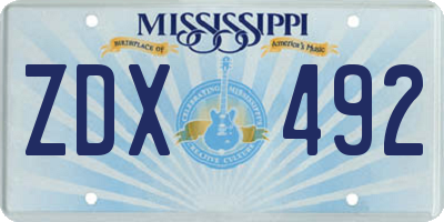 MS license plate ZDX492