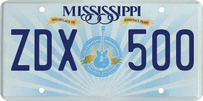 MS license plate ZDX500