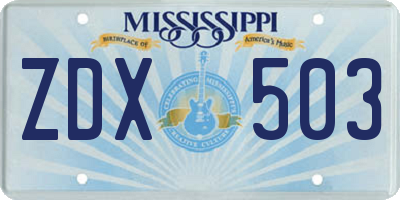 MS license plate ZDX503