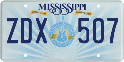 MS license plate ZDX507