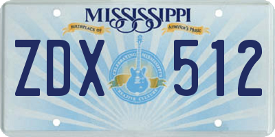 MS license plate ZDX512