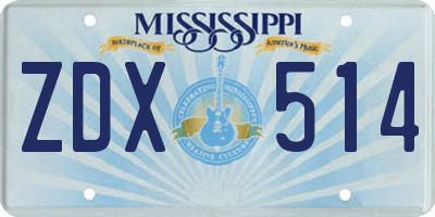 MS license plate ZDX514