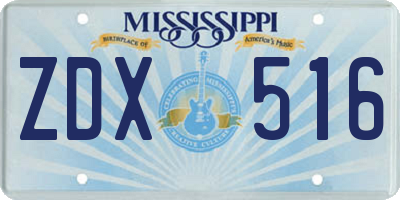 MS license plate ZDX516