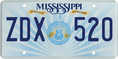 MS license plate ZDX520