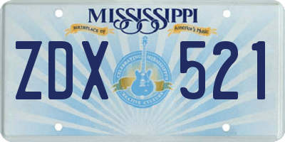 MS license plate ZDX521