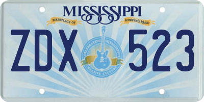 MS license plate ZDX523