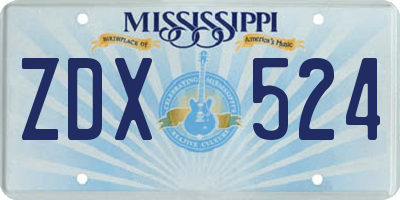 MS license plate ZDX524