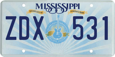 MS license plate ZDX531