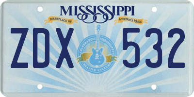 MS license plate ZDX532