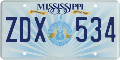 MS license plate ZDX534