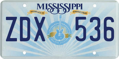 MS license plate ZDX536