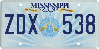MS license plate ZDX538