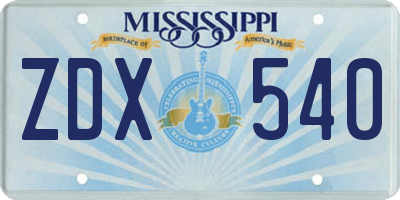 MS license plate ZDX540