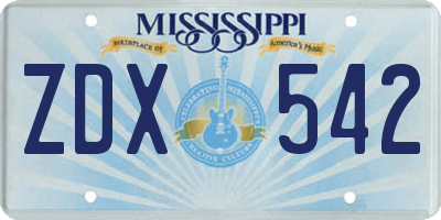 MS license plate ZDX542