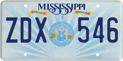 MS license plate ZDX546