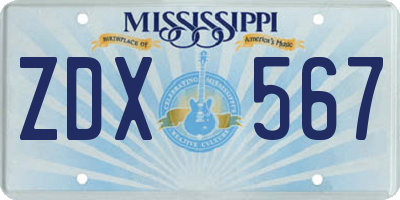 MS license plate ZDX567