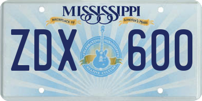 MS license plate ZDX600