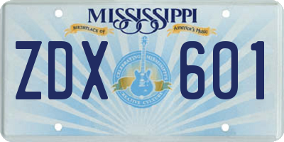 MS license plate ZDX601