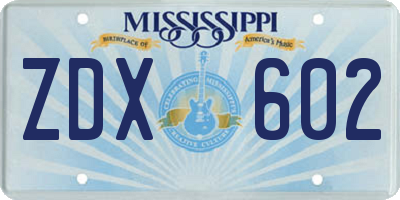 MS license plate ZDX602
