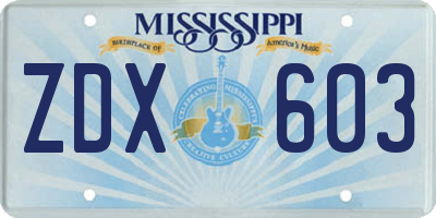 MS license plate ZDX603