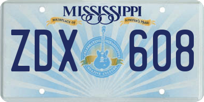 MS license plate ZDX608