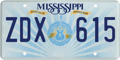 MS license plate ZDX615