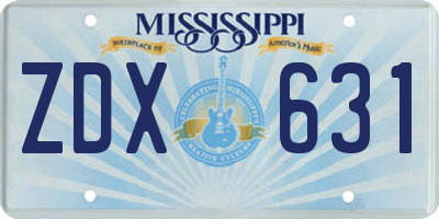MS license plate ZDX631