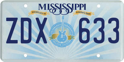 MS license plate ZDX633